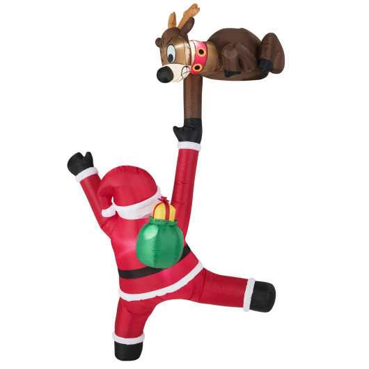 Costway 8.5 Feet Christmas Inflatable Reindeer and Climbing Santa Claus with Built-in LED Lights