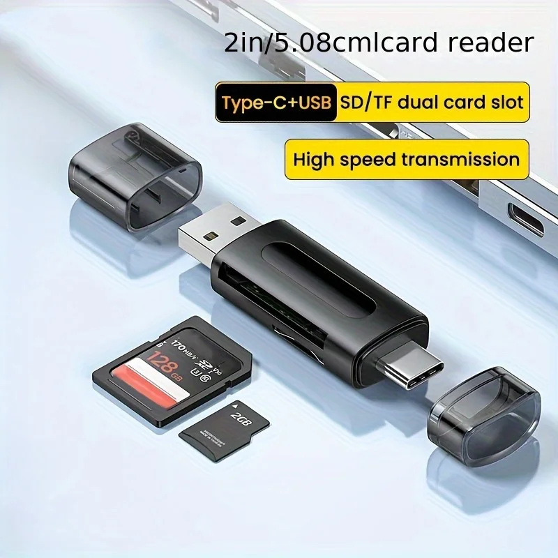 Lecteur de carte USB TYPE-C multifonction 4 en 1, stockage externe, extensible noir pour clé mémoire USB 2.0, Mini lecteur de carte SD TF