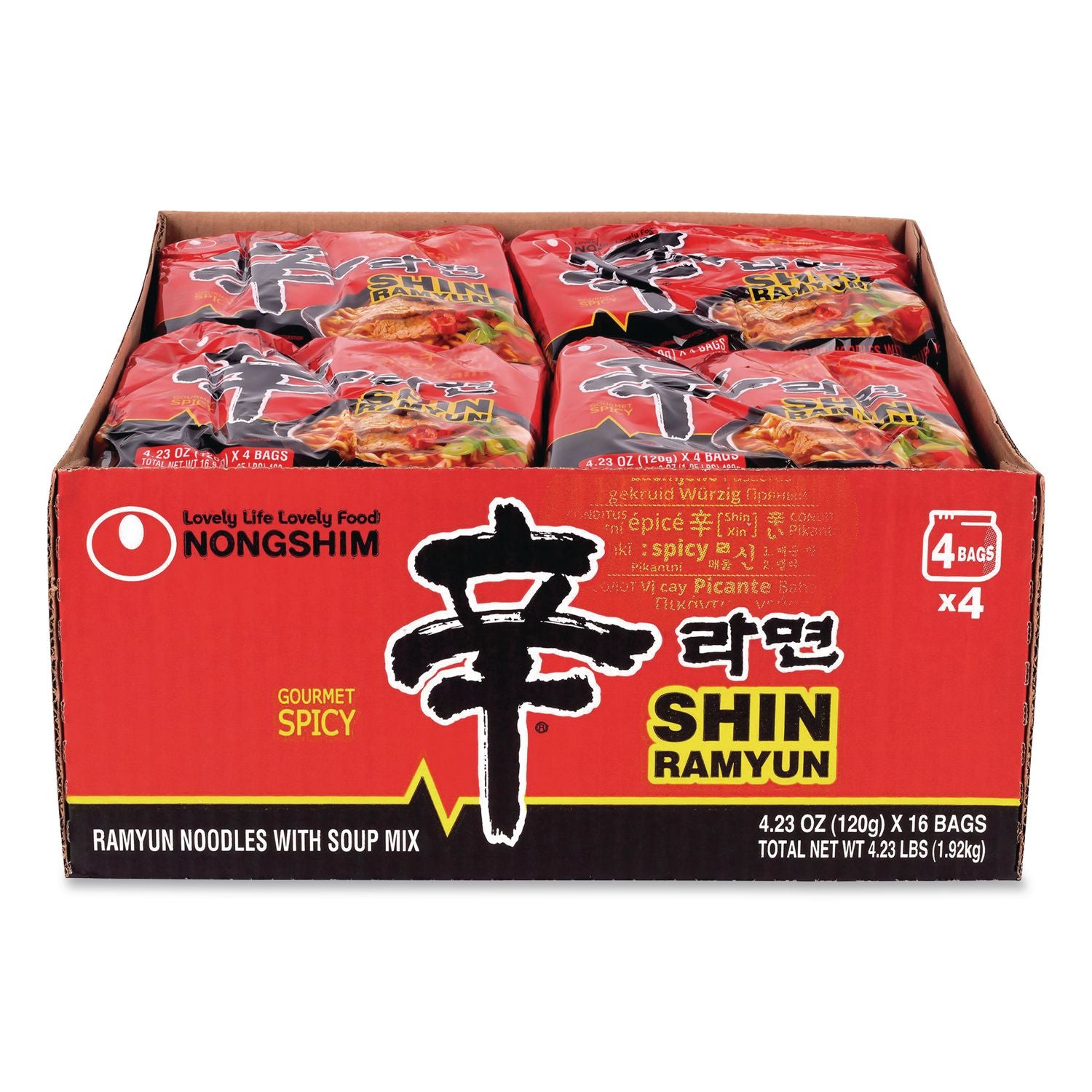 NONGSHIM Gourmet Spicy Ramyun Noodle Soup, Spicy Chicken, 4.23 oz Packet, 16/Carton (GRR22002654) Case of 16 NONGSHIM® Chips and Snack Foods