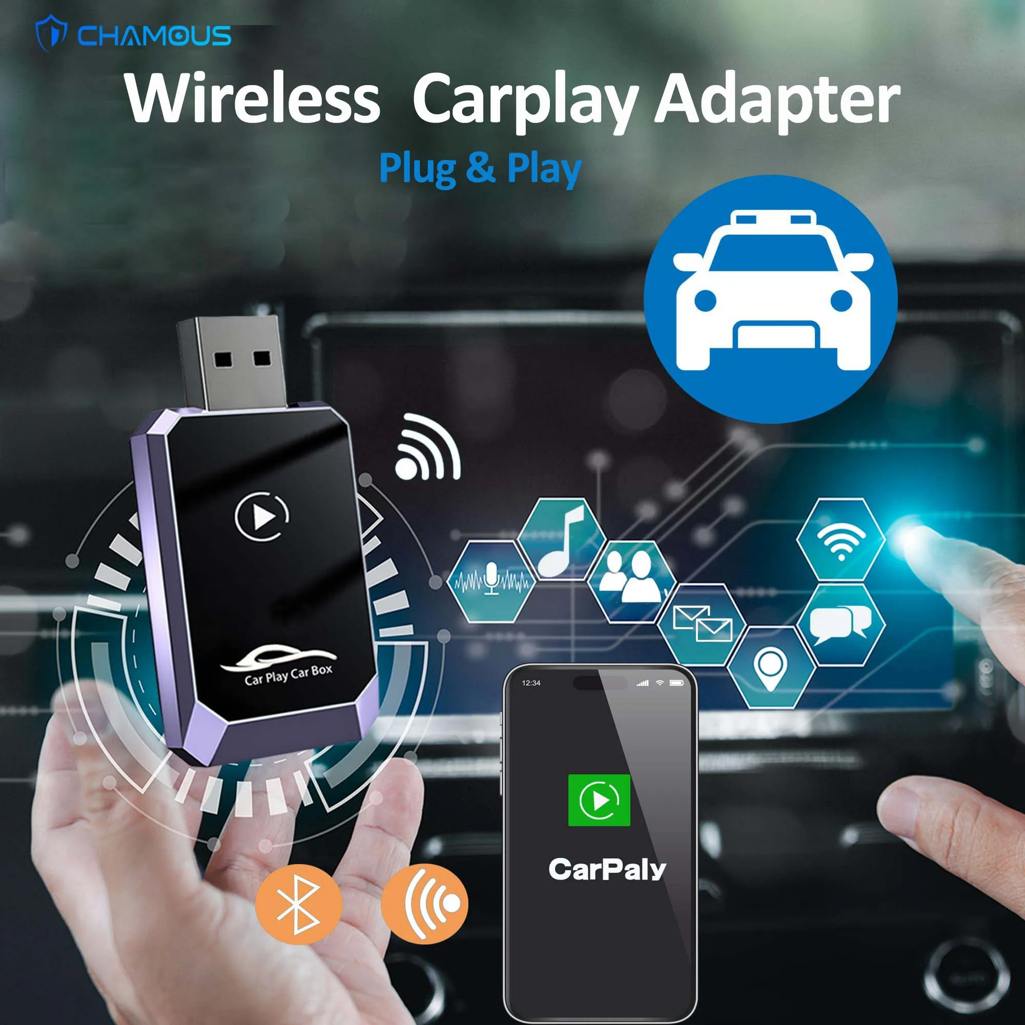 Drahtloser CarPlay-Adapter Auto AI Box iOS Carplay Auto Mini Box Plug-and-Play Bluetooth 2,4 G-5,0 GHz WiFi Schnellverbindung Image