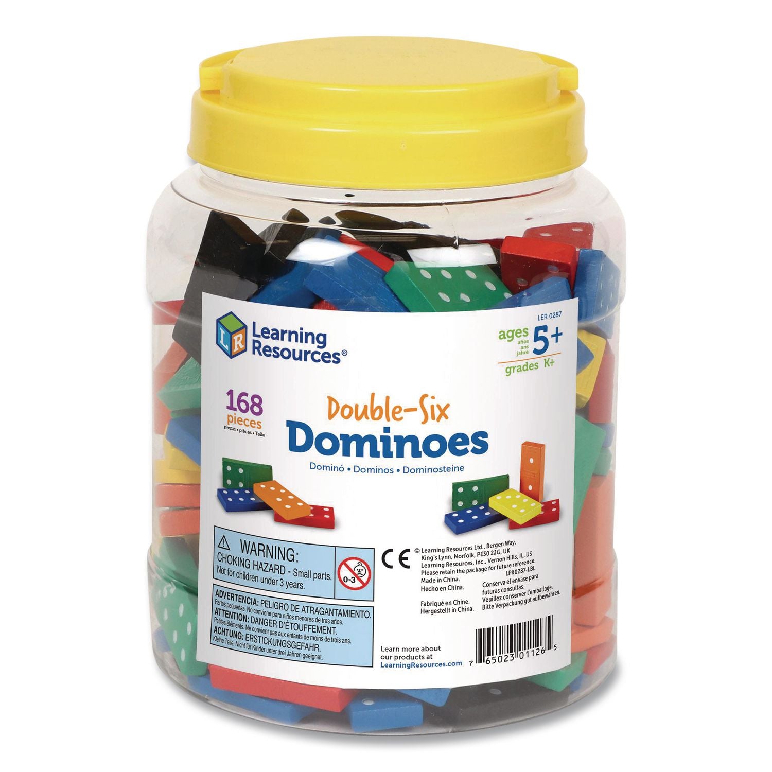 Learning Resources Double-Six Dominoes in Bucket, 2 to 4 Players, Grades K to 4, 168 Pieces (LRNLER0287) Each Learning Resources® Educational Games