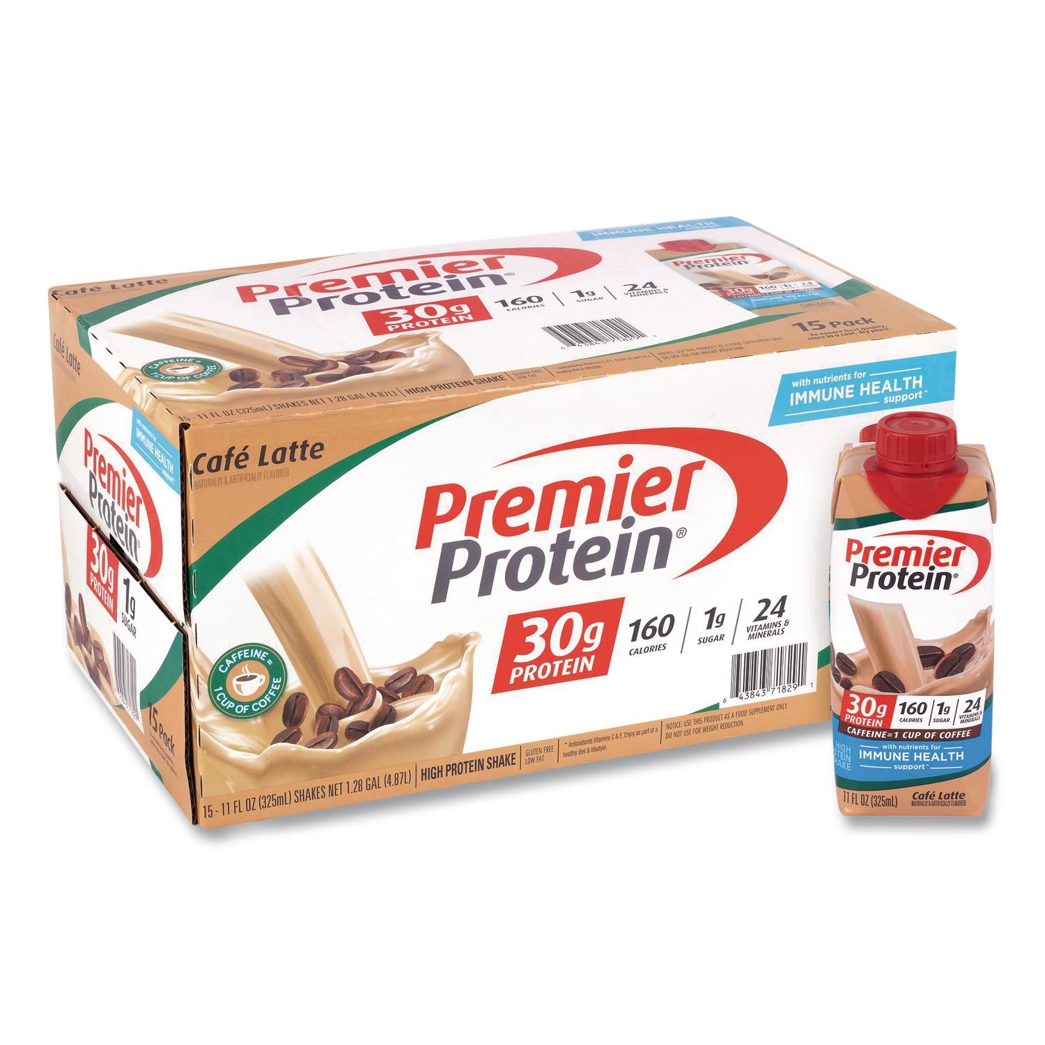 Premier Protein Cafe Latte Shake, 11 oz Bottle, 15/Carton (GRR22002615)