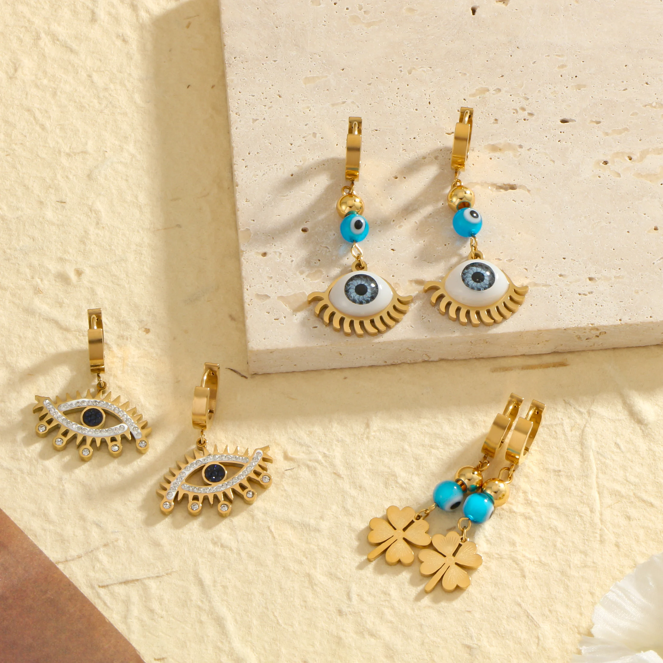 Teufels auge mit Zirkon Wasser Diamant Augen form Anhänger für Damenmode goldenen Schmuck Geschenk Party tragen Ohrringe Image