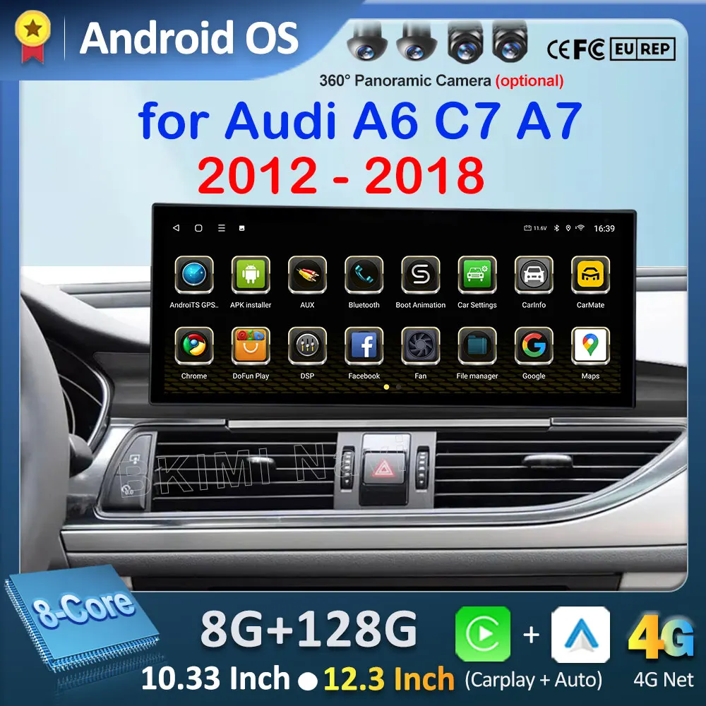 12,3-Zoll Android Auto Wireless Carplay für Audi A6 C7 A7 2012 - 2018 GPS-Navigation QLED-Bildschirm Autoradio Video-Multimedia-Player WLAN Image