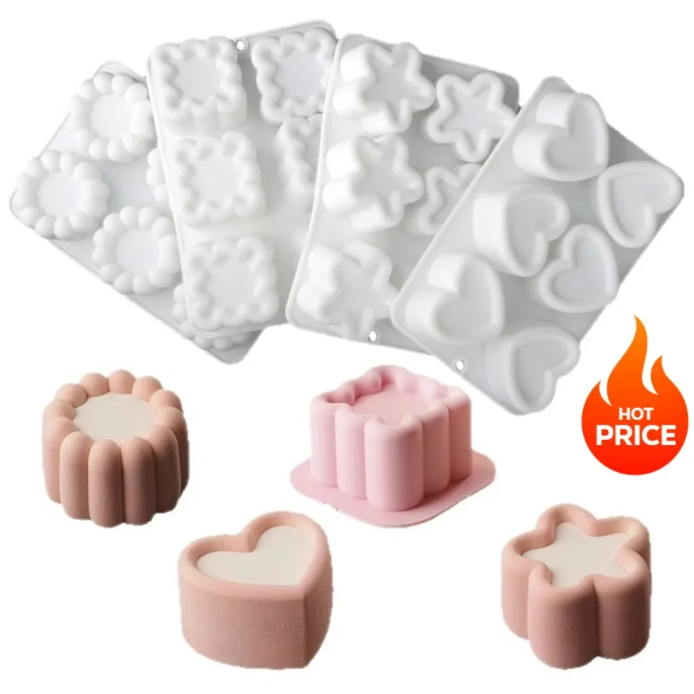 Silikonformen zum Backen, Blumenherz Sternform Schokoladenmousse Kuchenformen, wiederverwendbare Gebäck-Dessertbecher, Hochzeitstorte Image