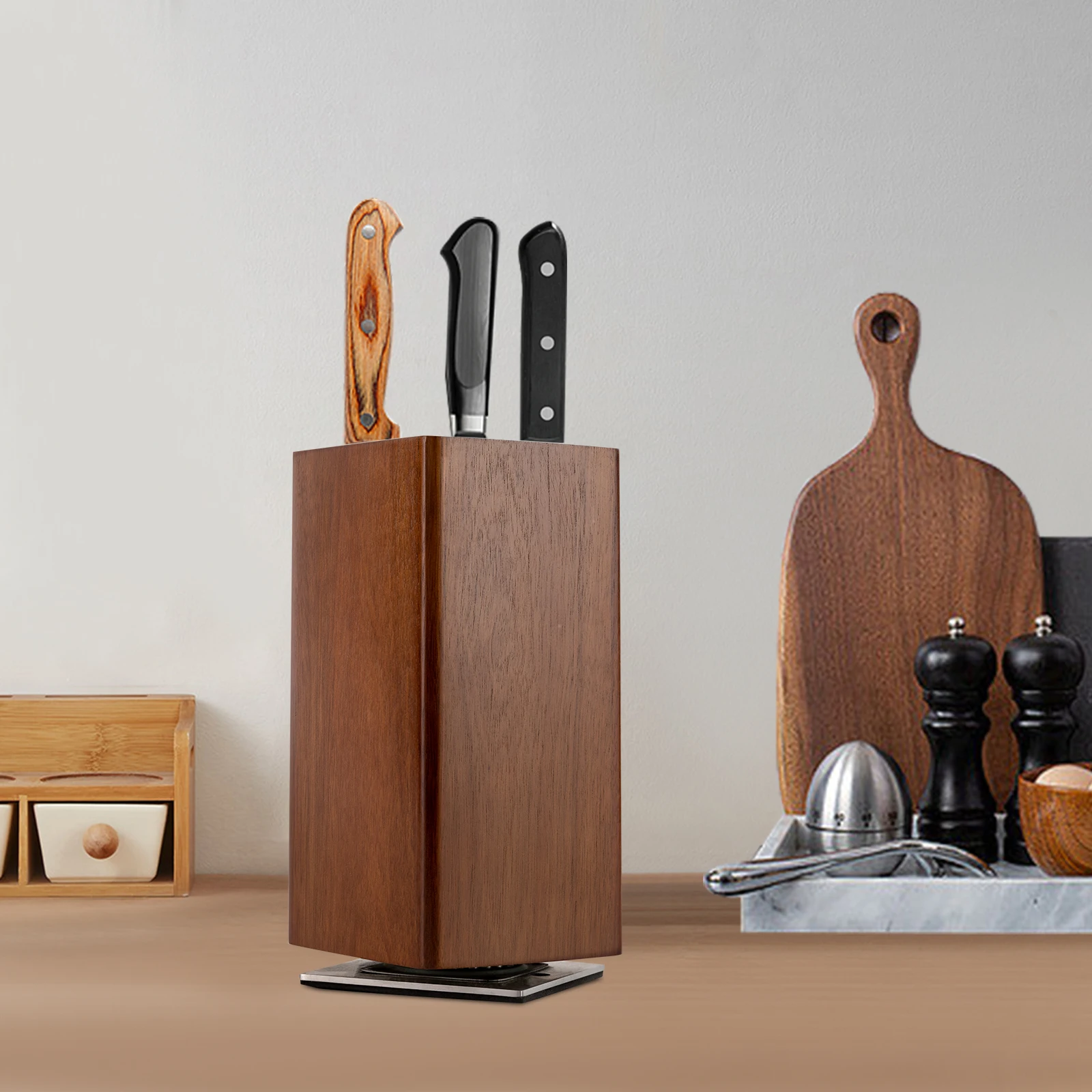 Magnetischer Messerblock, magnetischer Messerblock ohne Messer 360° ° Drehbarer magnetischer Messerhalter, hochwertige Messerblöcke Image