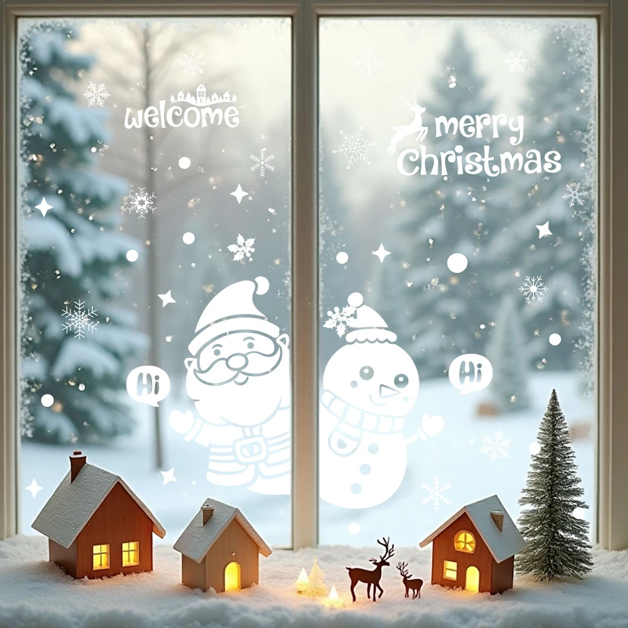 2 stücke Nette Weihnachten Santa Fenster Aufkleber Statische Cling PVC Urlaub Dekoration Für Schlafzimmer Kindergarten Baby Zimmer Fenster Wohnkultur Image