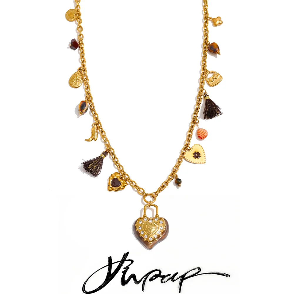 Yhpup 83 + 6 cm Harz Blume Herz Anhänger Lange Charms Halskette 2025 Beliebte Edelstahl Pullover Kette Handgemachten Schmuck neue Image