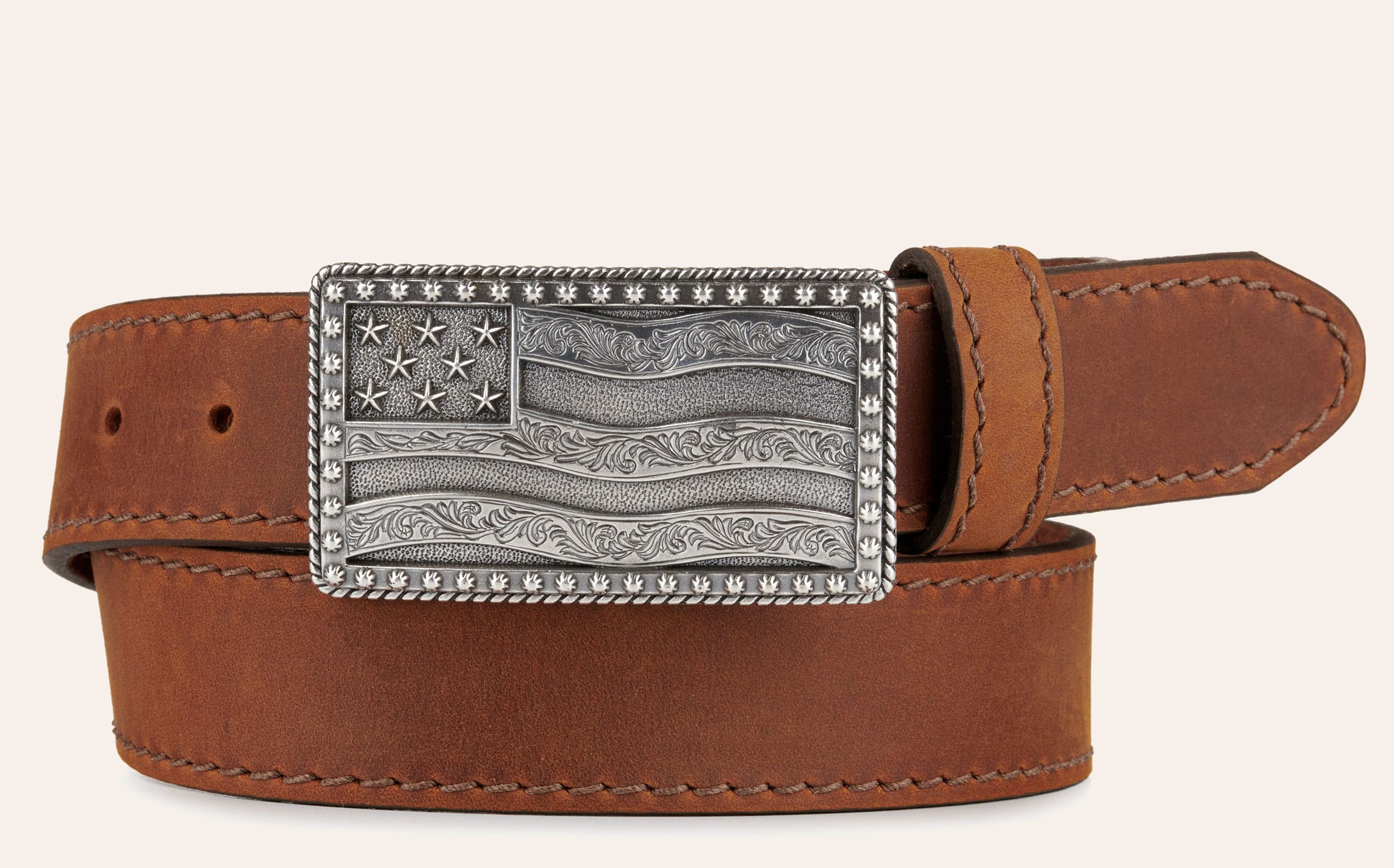 Justin Men's Brown Flying High with Flag Buckle Western Belt - 34 - From Cavender's