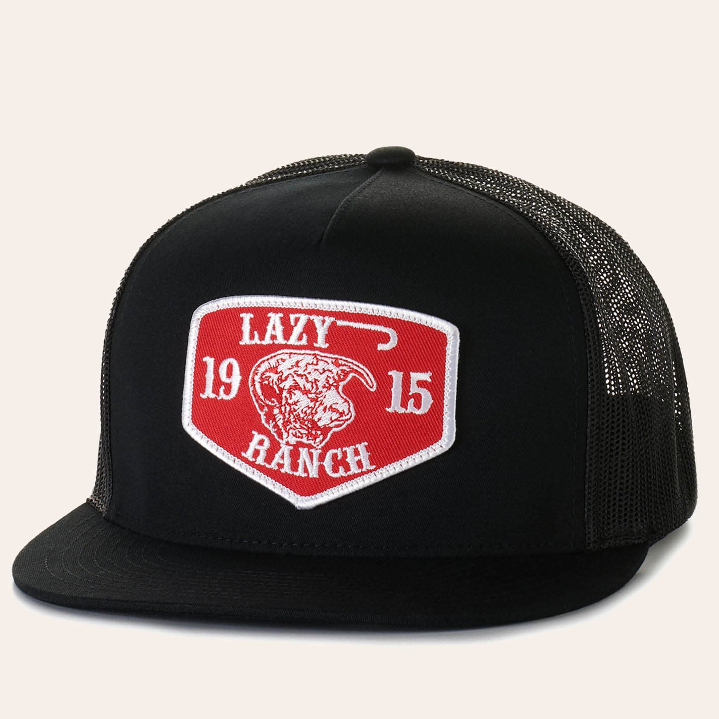 Lazy J Ranch Black with Red Embroidered Patch Cap - NOSZ - From Cavender's