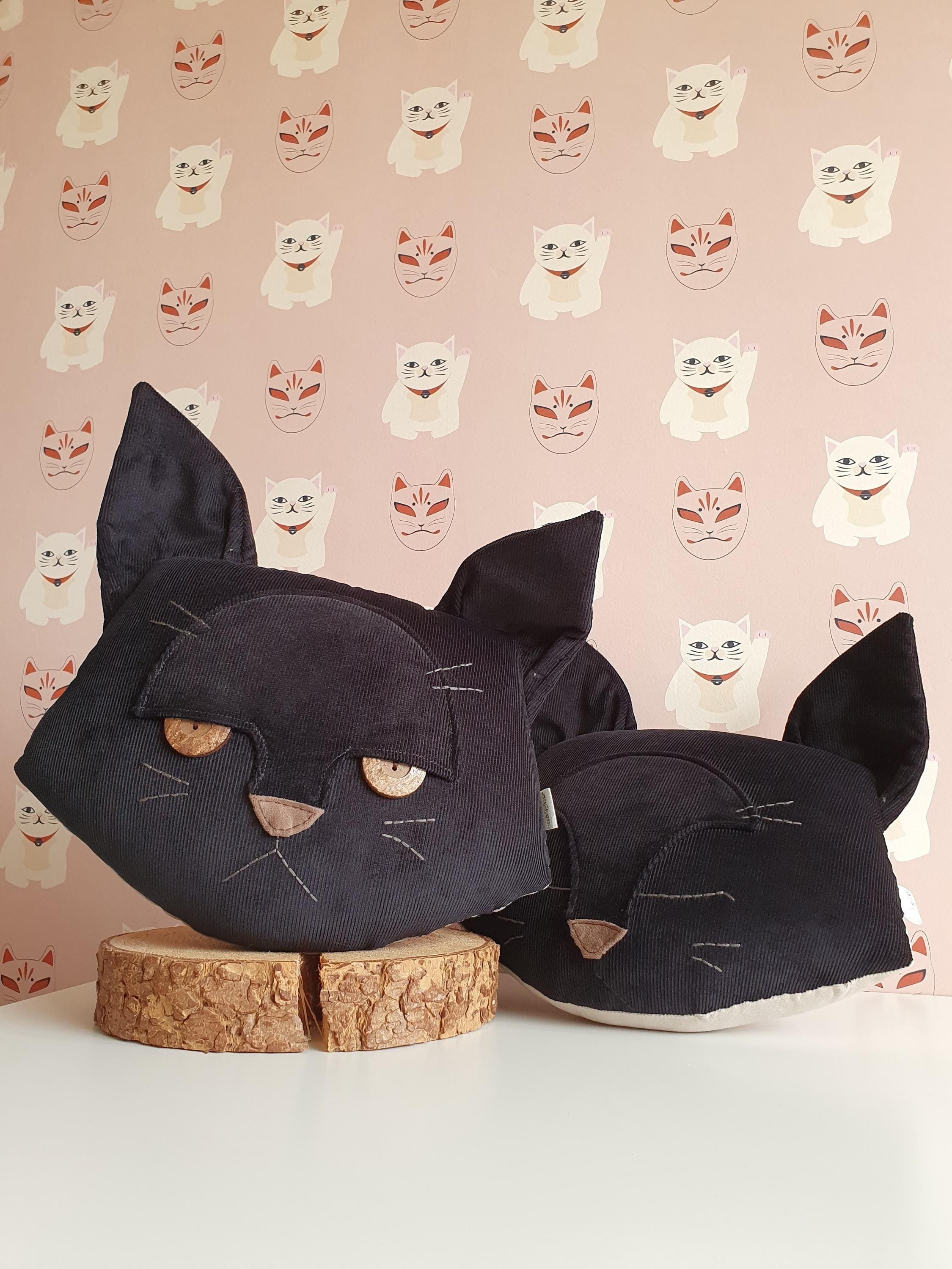 Cuscino a forma di gatto, cuscino a forma di gatto, gatto nero, regalo per lei, regalo per lui, gatto di peluche, regalo per amanti dei gatti, gatto d