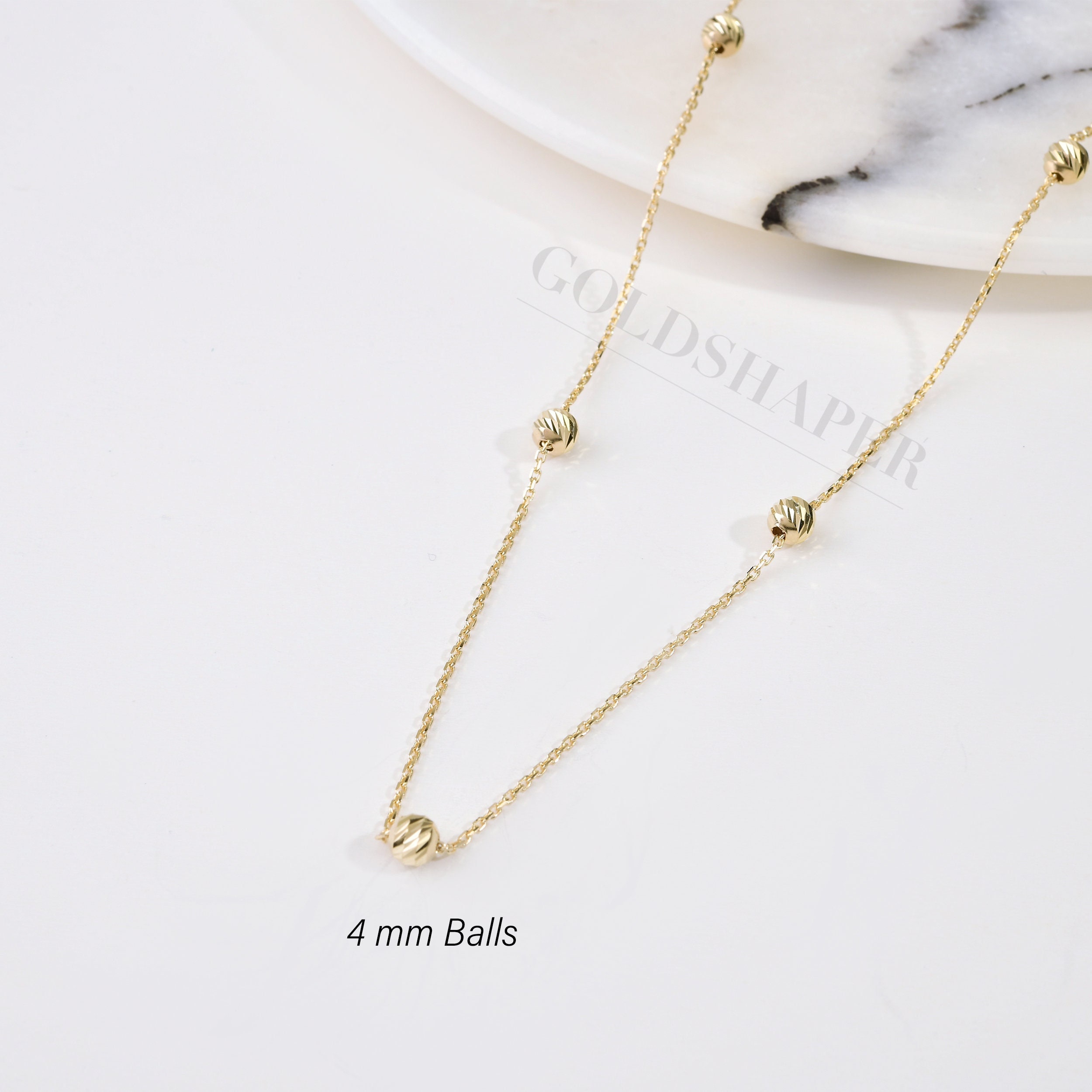 Collana con perline a sfera Dorica in oro 14k, collana con sfere in oro Dorica da 4 mm, 3 mm, 2 mm, collana con sfere, collana con sfere in oro, colla