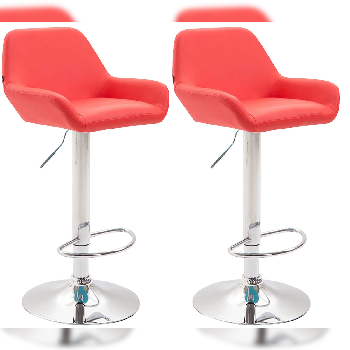 DELUKE® Barhocker 2er Set DUBLIN - Rot, Kunstleder, Chrom | Barhocker mit Lehne Barstuhl Tresenhocker Tresenstuhl Kneipenhocker Kneipenstuhl Image