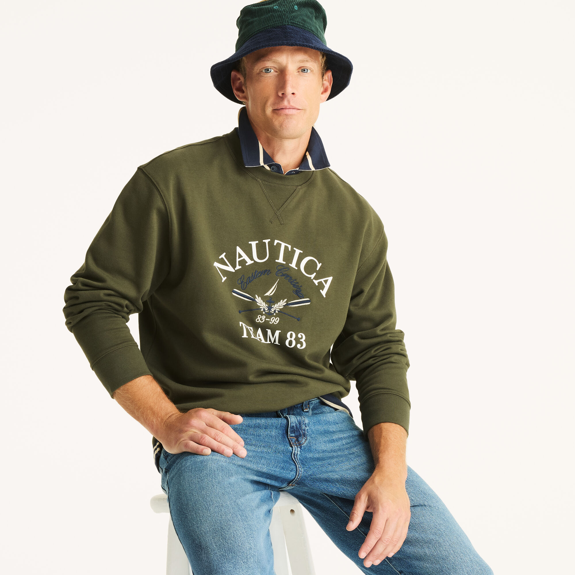 Nautica Men's Fleece Crewneck Sweatshirt 301 (Olive), S