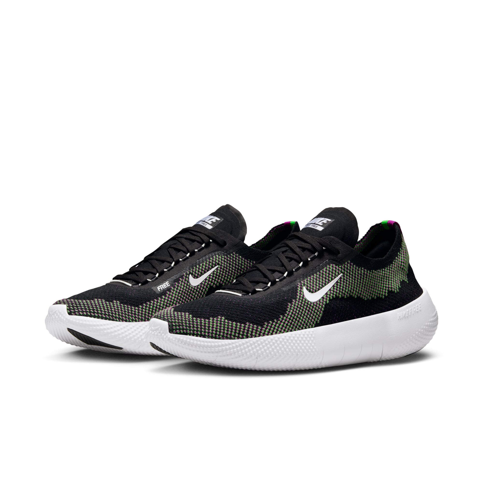 Trainingsschuh NIKE "FREE 2025", Gr. 47,5, schwarz, weiß, grün strike, vivid lila, Textil, Schuhe