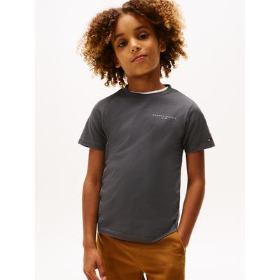 T-Shirt TOMMY HILFIGER "MINI CORP T-SHIRT", Mädchen, Gr. 8 (128), schwarz (washed schwarz), Single Jersey, Obermaterial: 100% Baumwolle, unifarben, casual, regular fit normal, Rundhals, Kurzarm eingesetzt gerader Abschluss, Shirts, Kinder bis 16 Jahre Image