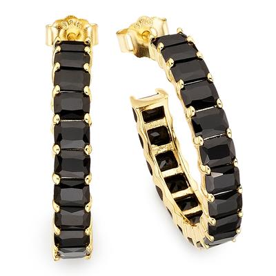 Paar Creolen FIRETTI "Schmuck, Geschenk, Silber gelbgoldfarben vergoldete Halbcreolen", schwarz (gelbgoldfarben, schwarz, schwarz), Ohrringe, Damen, Silber 925 (Sterlingsilber), mit Zirkonia (synth.) Image
