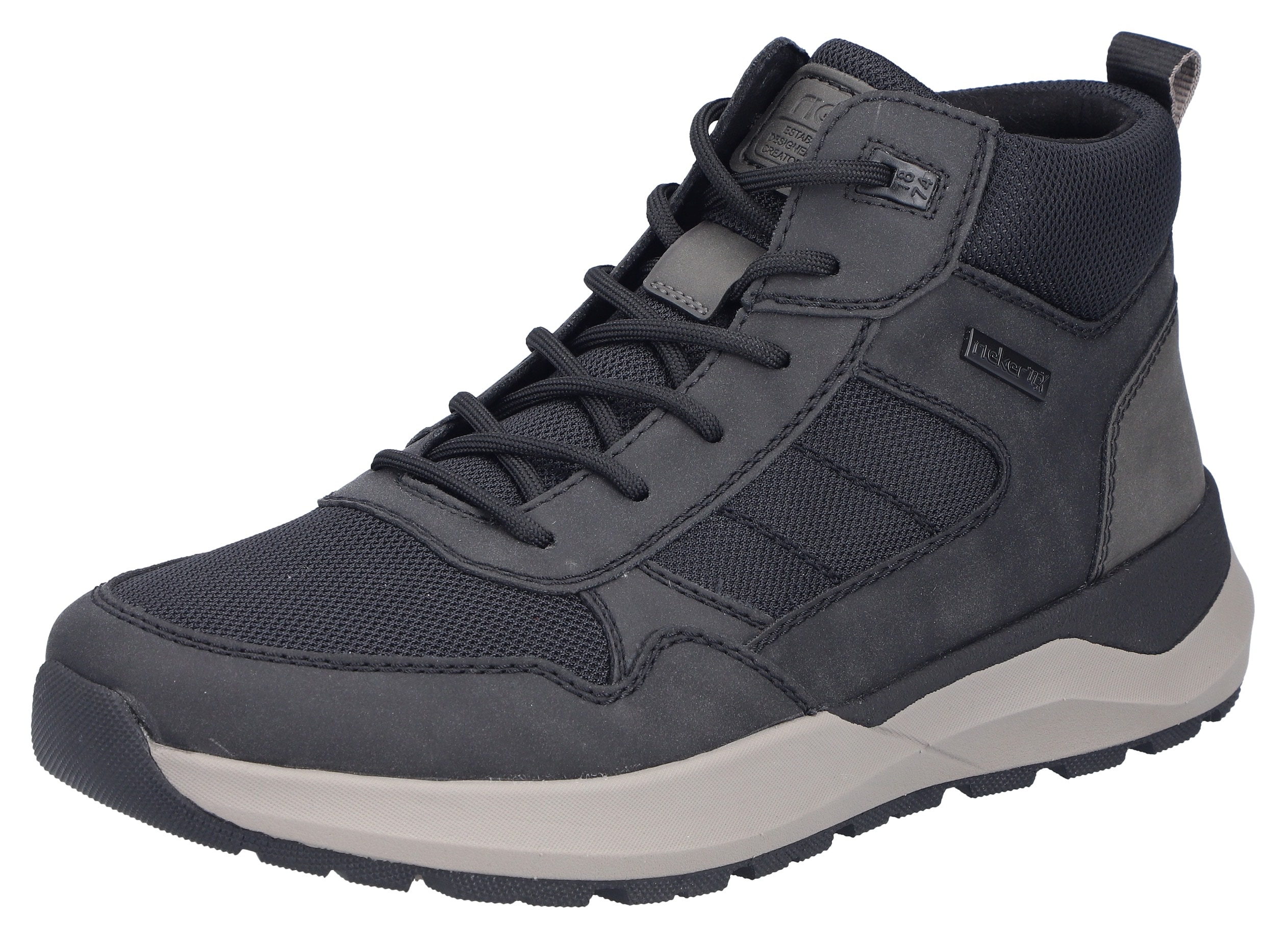 Winterboots RIEKER, Herren, Gr. 44, schwarz, dunkelgrau, Lederimitat, Textil, Schuhe, Schnürboots, Casual High Top Sneaker mit TEX-Membran