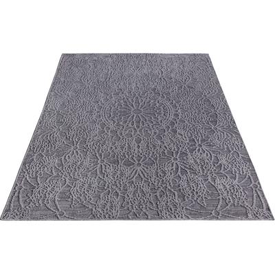 Teppich PACO HOME "Rimini 411", grau (anthrazit), B:160cm H:4mm L:220cm, Polypropylen (PP), Teppiche, Flachgewebe, Uni Farben, Hoch-Tief Effekt, In- und Outdoor geeignet Image