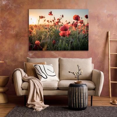 XXL-Wandbild QUEENCE "Akustikbild Mohn Mohnfeld bei Sonnenaufgang", rot (farbe bild(er): rot), B:120cm H:80cm T:2,5cm, Polyester, Bilder, Einfache Akustiklösung ohne Baumaßnahme, Schalldämmung, Paneele Image