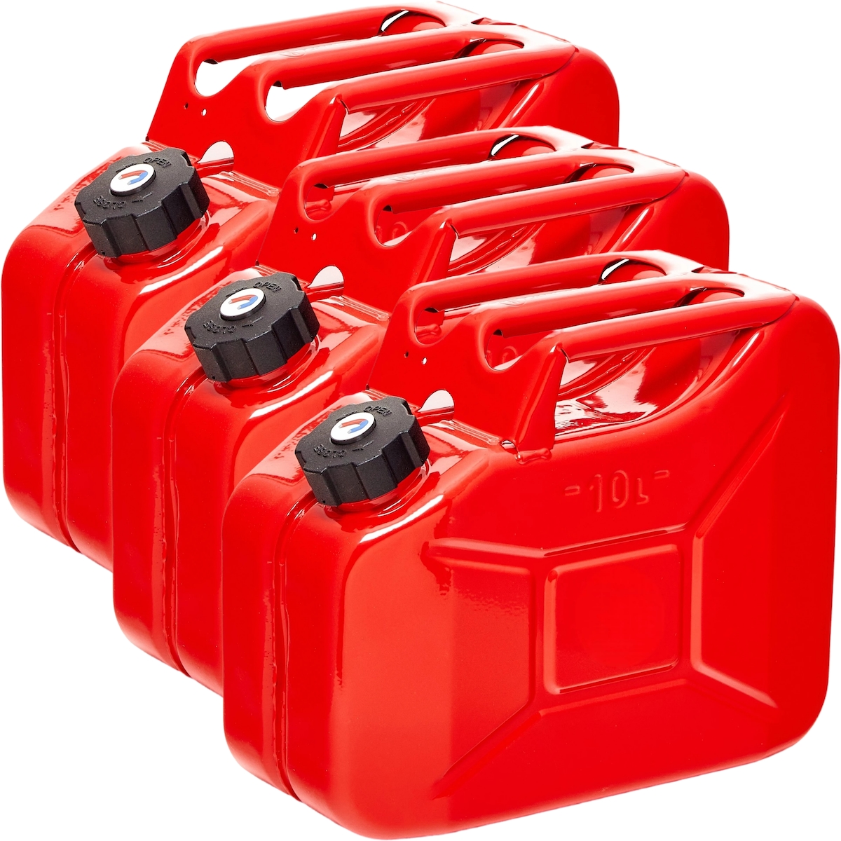 BW® Kraftstoffkanister Metall Benzinkanister 3x 10 Liter mit Schraubverschluss - Rot - RAL 3000 - TÜV-geprüft und UN-Zulassung - Made in Europe Image