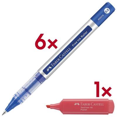 Faber-Castell 6x Tintenroller »Free Ink« 0.5 mm inkl. Textmarker »Textliner 46 Pastell apricot blau Image