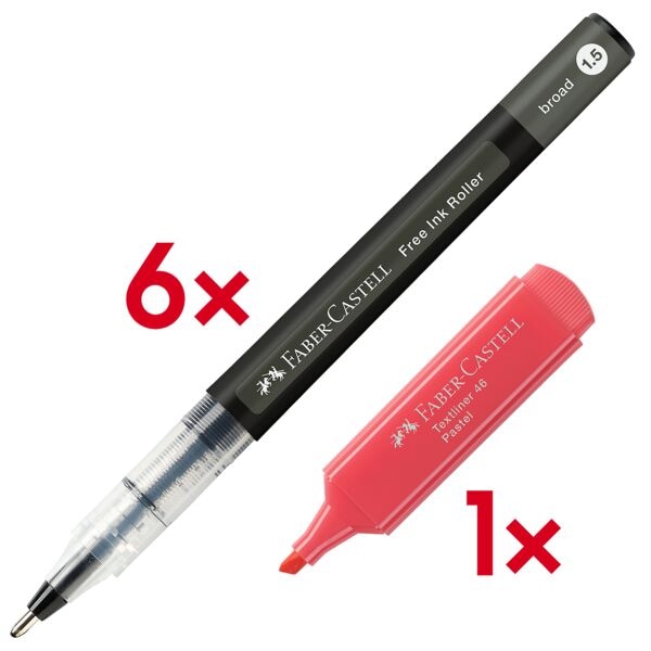 Faber-Castell Tintenroller »Free Ink« 1.5 mm inkl. Textmarker »Textliner 46 Pastell apricot« schwarz Image