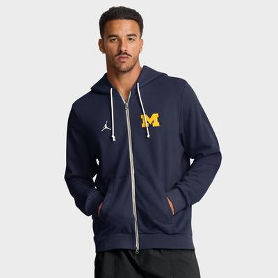 Jordan Brand Michigan Wolverines 2025 Sideline Standard Issue Dri-FIT Hoodie mit durchgehendem Reißverschluss für Herren, Marineblau Image