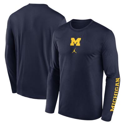 Jordan Brand Michigan Wolverines Primetime Two-Hit Legend Dri-FIT Langarm-T-Shirt für Herren, Marineblau Image