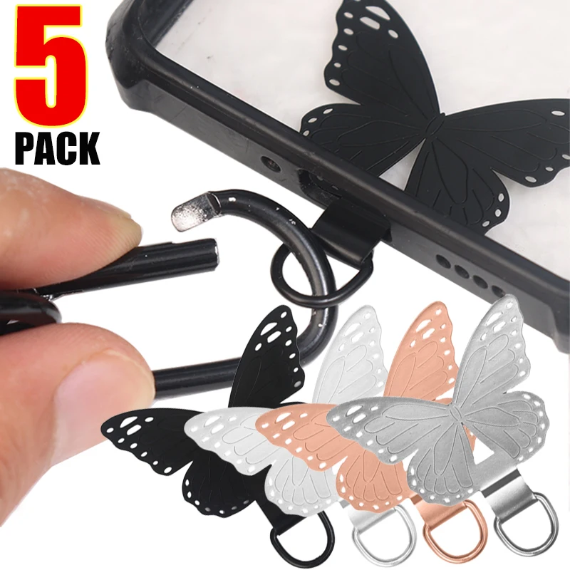 5/1Pcs Butterfly Metal Phone Lanyard Card Patch Stainless Steel Phone Tether Patch Gasket Detachable Lanyard Connect Piece Card