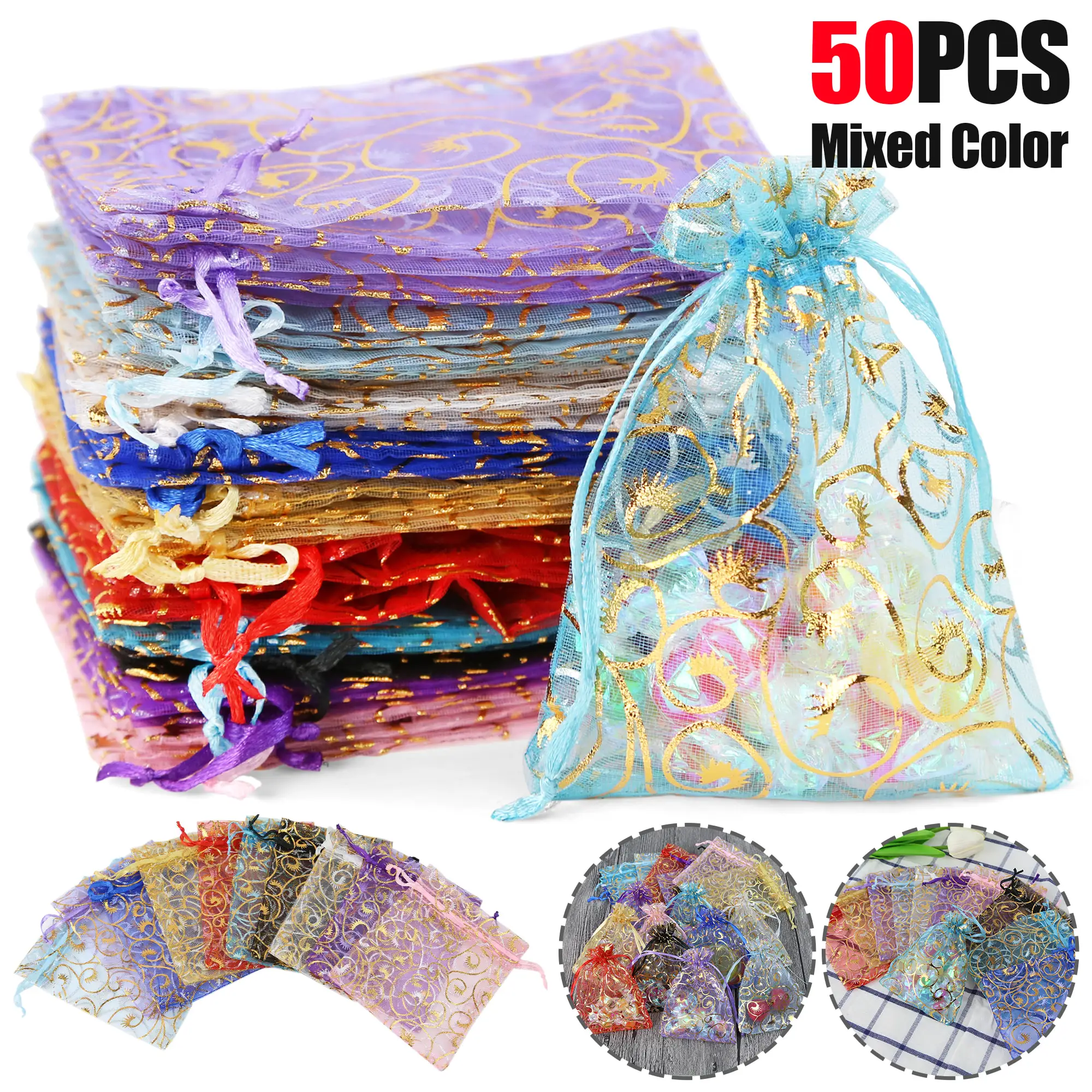 50PCS Eyelash Organza Bags Gift Bags Small Size Mesh Bags Drawstring Jewelry Bags Small Gift Bags for Wedding Gift Bags