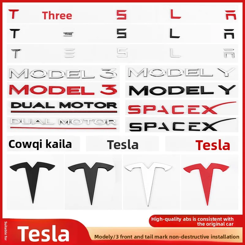 3d ABS Cromato Nero Rosso Logo Doppio Motore Emblema Lettere Bagagliaio di Un'auto Distintivo Per Tesla Modello Y 3 XS Doppio Motore Adesivo Accessori