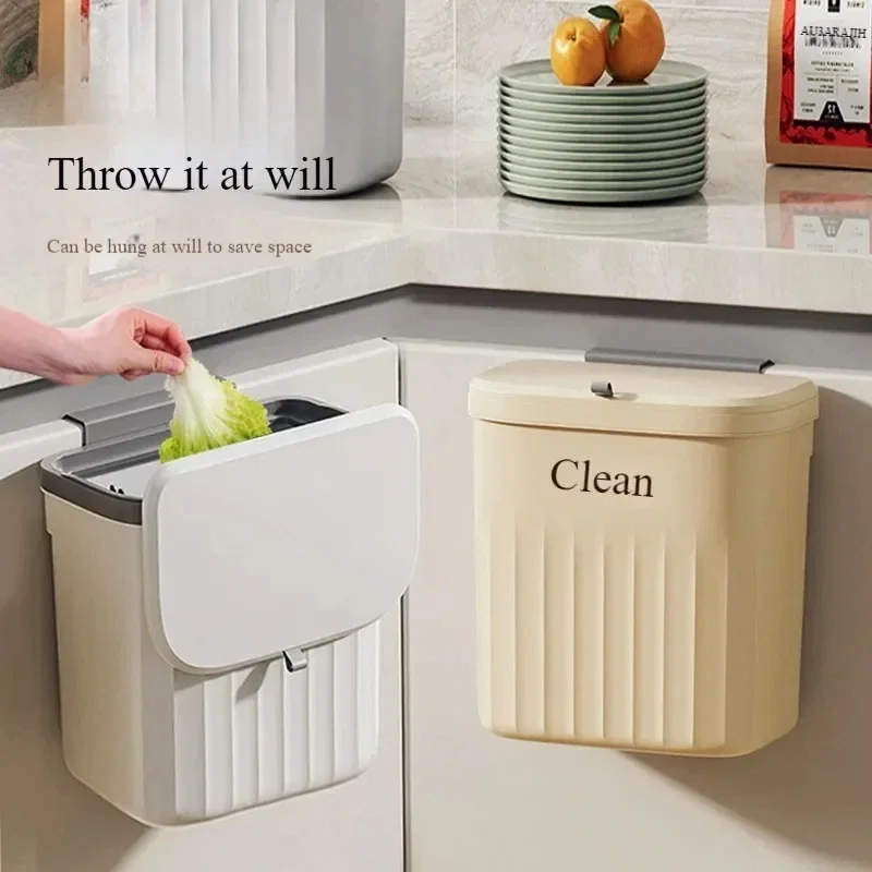 High-value Household Toilet Bathroom Living Room Office Large-capacity Flip-top Waste Basket Wall-mounted Waste Basket Kitchen