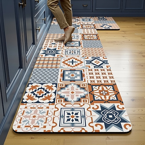 Küchenläuferteppiche, schlichte, moderne Bodenmatte für die Küche zu Hause, Kieselgur, saugfähig, ölbeständig, schnelltrocknend, schmutzabweisend, pflegeleicht, zuschneidbar, rutschfest, Image