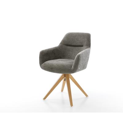 DELIFE Drehstuhl Pejo-Flex Bouclé Soft Schlamm Holzgestell kantig Natur 180° drehbar Taschenfederkern, Esszimmerstühle Image