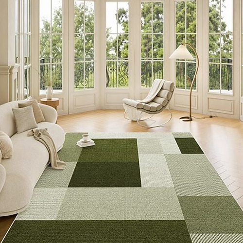 französischer Vintage-Teppich in Grün, luxuriöser Wohnzimmerteppich, eleganter Schlafzimmer-Nachtvorleger, schmutzabweisende, leicht zu reinigende große Bodenmatte Image