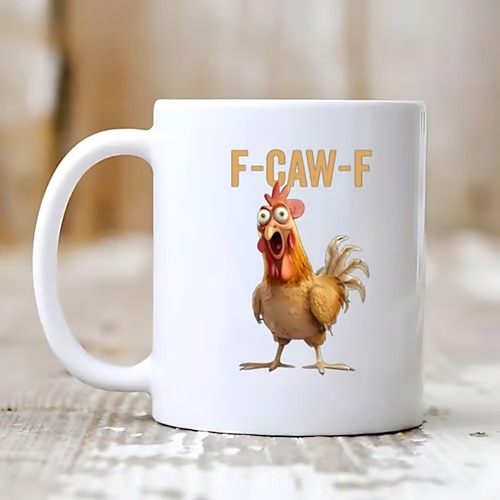 f-caw-f lustige Hühnertasse, humorvoller Hahn, Kaffeetasse, Gag, Weihnachtsgeschenk für Freunde und Familie, Keramik-Teetasse, Büro, Küche, Geburtstag, Weihnachten oder lustige Geschenkidee Image