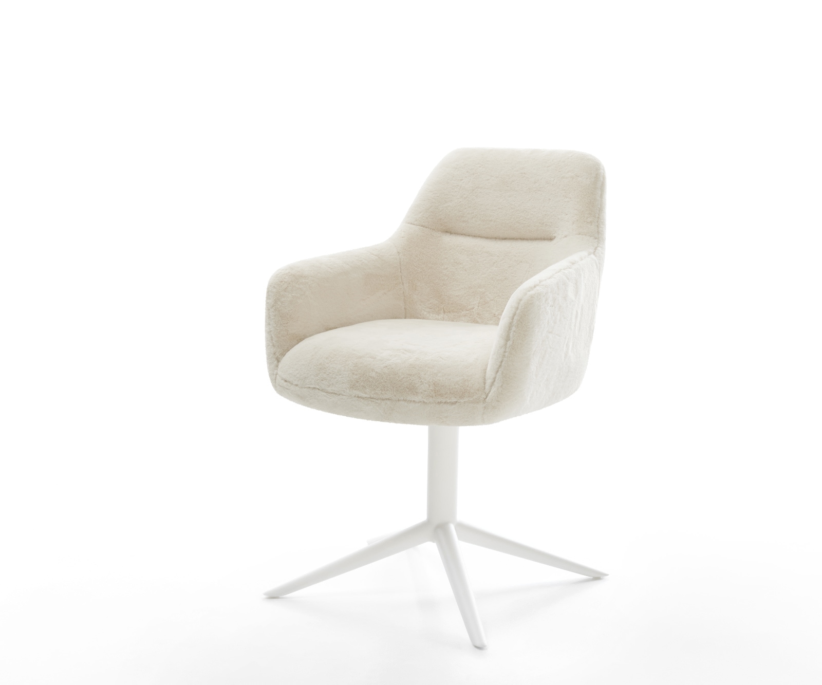 DELIFE Drehstuhl Pejo-Flex Plüsch Creme-Weiß Fußkreuz Weiß 360° drehbar Wippfunktion Taschenfederkern, Esszimmerstühle Image