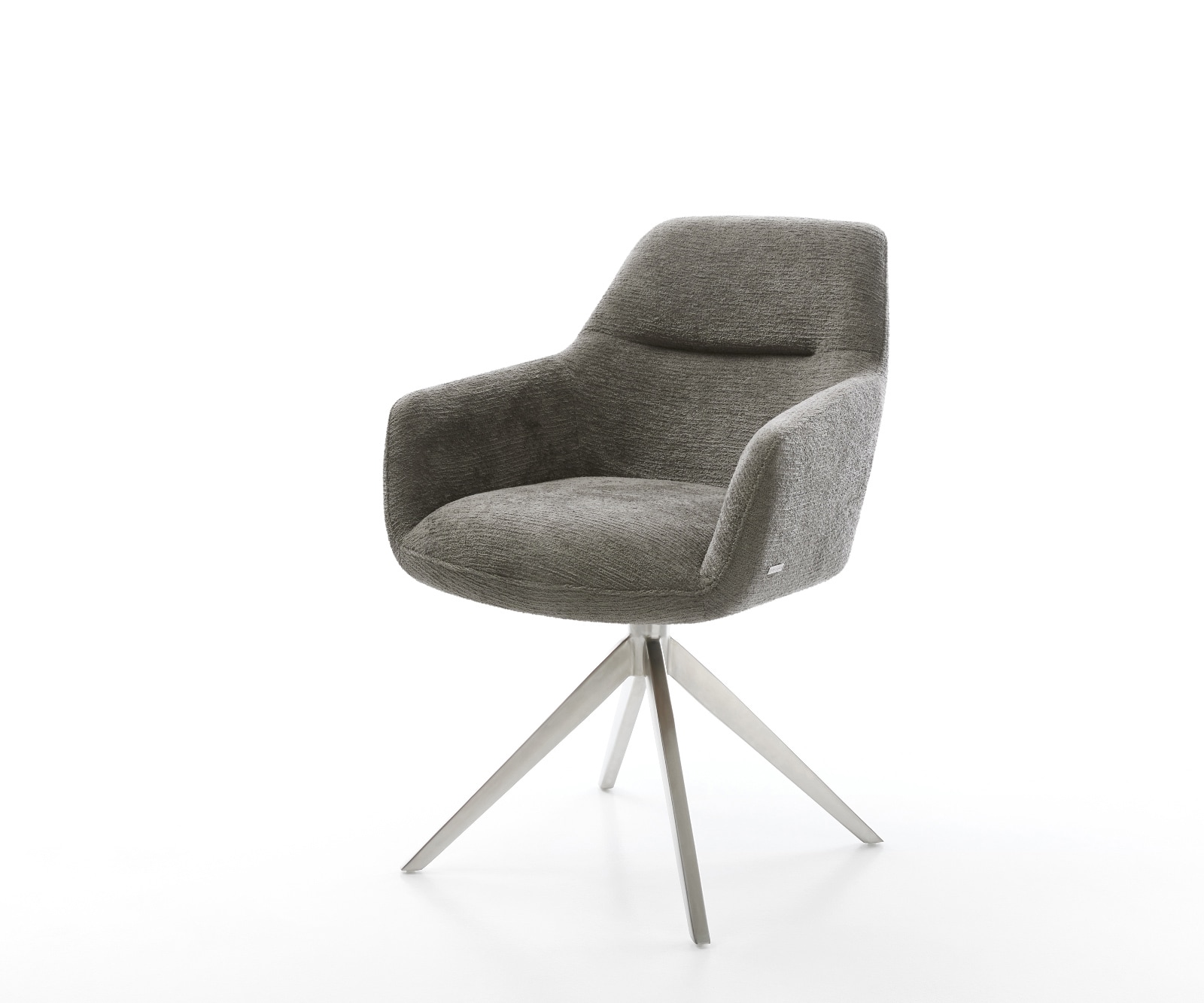 DELIFE Drehstuhl Pejo-Flex Bouclé Soft Schlamm Kreuzgestell breit Edelstahl 360° drehbar Wippfunktion Taschenfederkern, Esszimmerstühle Image