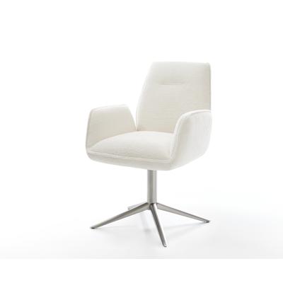 DELIFE Drehstuhl Zoa-Flex Bouclé Soft Beige Fußkreuz Edelstahl 360° drehbar Wippfunktion Taschenfederkern, Esszimmerstühle Image