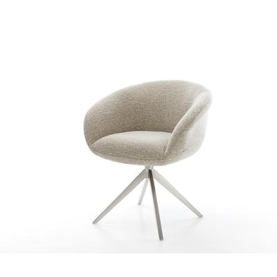 DELIFE Drehstuhl Vinka-Flex mit Armlehnen Webstoff Soft Beige Kreuzgestell breit Edelstahl 360° drehbar Wippfunktion Taschenfederkern, Esszimmerstühle Image