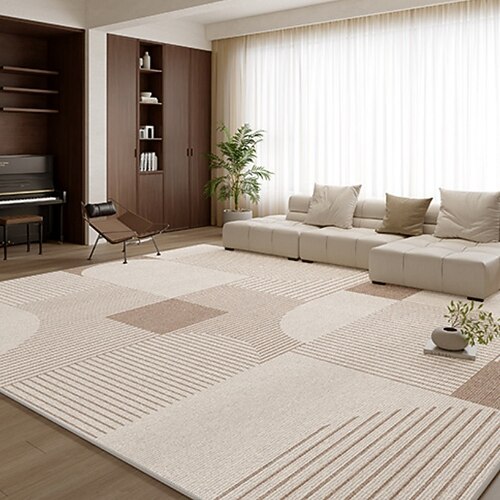 Cremefarbener Teppich, wasserfester, rutschfester Teppich für Wohnzimmer oder Schlafzimmer, elegante, schmutzabweisende Nachttischmatte, pflegeleichte Wohndekoration Image