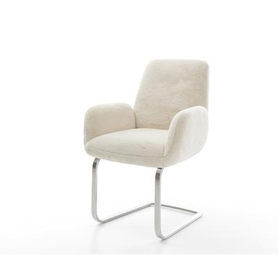 DELIFE Freischwinger Zoa-Flex Plüsch Creme-Weiß Freischwinger flach Edelstahl Taschenfederkern, Esszimmerstühle Image