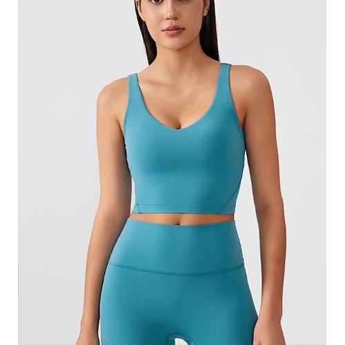 Damen Yoga Crop Tank Top Sport-BH Unterwäsche Medium Unterstützung Nackt Einfarbig Sport Sportkleidung Silber Schwarz Pilates Zumba Laufen Image