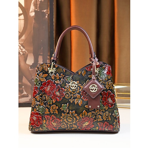 Damen-Vintage-Handtasche aus Kunstleder mit geprägtem Blumenmuster – elegante Retro-Schultertasche für Damen, Hochzeiten, Partys und formelle Anlässe