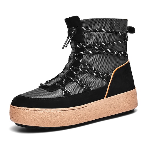 Isolierte Winterstiefeletten zum Schnüren für Herren mit dicker Sohle, modische warme Schneeschuhe zum Wandern im Freien, Camping und für den Alltag Image