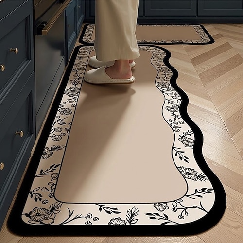 Küchenläuferteppiche im Luxusstil, Kieselgur, pflegeleichte Eingangsmatte, Küchenbodenteppich, saugfähig, ölbeständig, schnelltrocknend, schmutzabweisend, rutschfest, dekorativer Teppich Image