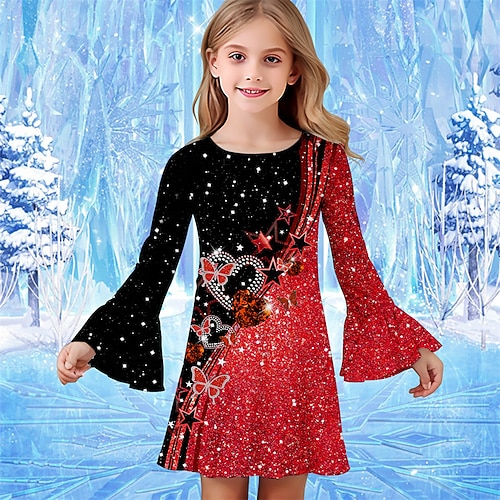Mädchen' 3D Schmetterling Sterne Kleid Rüschenkleid Langarm Sommer Frühling Urlaub Täglich Ferien Schön Süß Kinder 4-12 Jahre Freizeitkleid Knielang Normale Passform Image