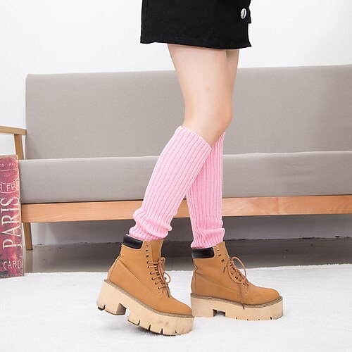 Gestrickte Beinwärmer und Kniestrümpfe für Damen, Herbst- und Wintermode-Leggings aus Neon-Acryl, stylische lange Sockenüberzüge, warme Strickmode im koreanischen Stil für Damen Image