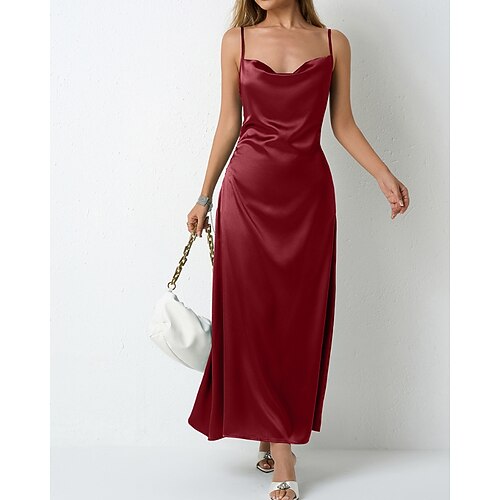 Damen Midikleid Satinkleid Partykleid Cocktailkleid Unterkleid Mode Modern Outdoor Abendgesellschaft Party Normale Passform Einfach Ärmellos Träger Hellgrün Wein Dunkelgrün Purpur Frühling Herbst Image